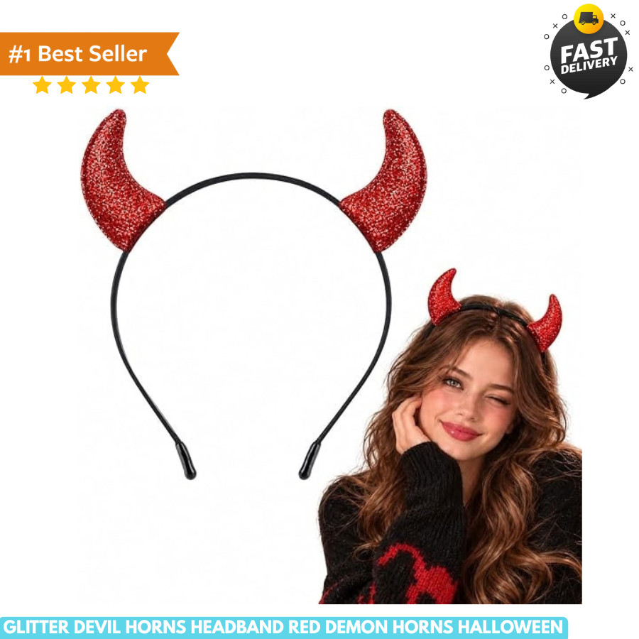 Glitter Devil Horns Headband Red Demon Horns Halloween Costume for Cosplay