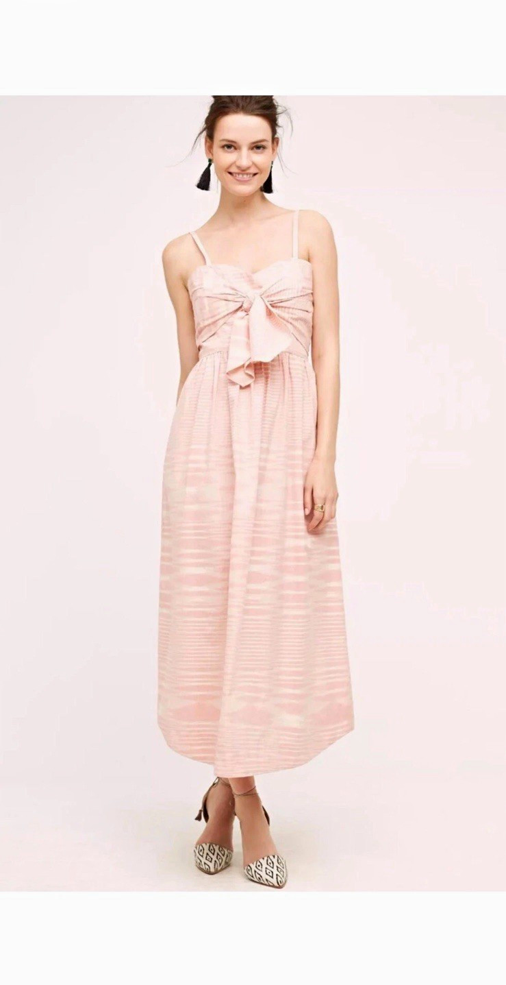 Anthropologie Whit Two Ikat Knotted Stripe Bow Maxi Midi Dress Size 2