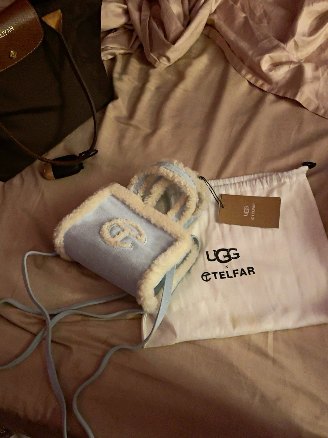 UGG x Telfar Blue Crossbody Bag w/ Cross-Body Strap, Snap Closure, Dust Bag UGG x Telfar Blue Crossbody Bag w/ Cross-Body Strap, Snap Closure, Dust Bag