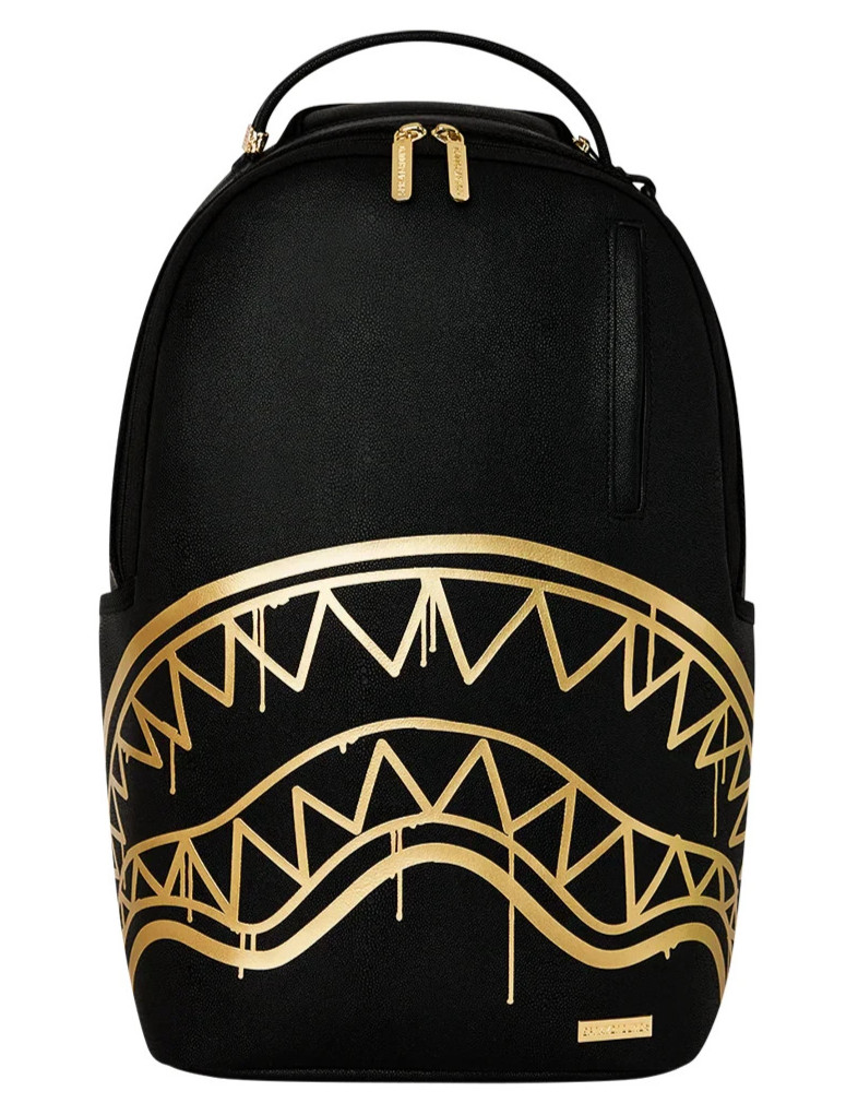 Sprayground Metallic GOLD FANG Backpack🔥New Black Bookbag Large School Bag