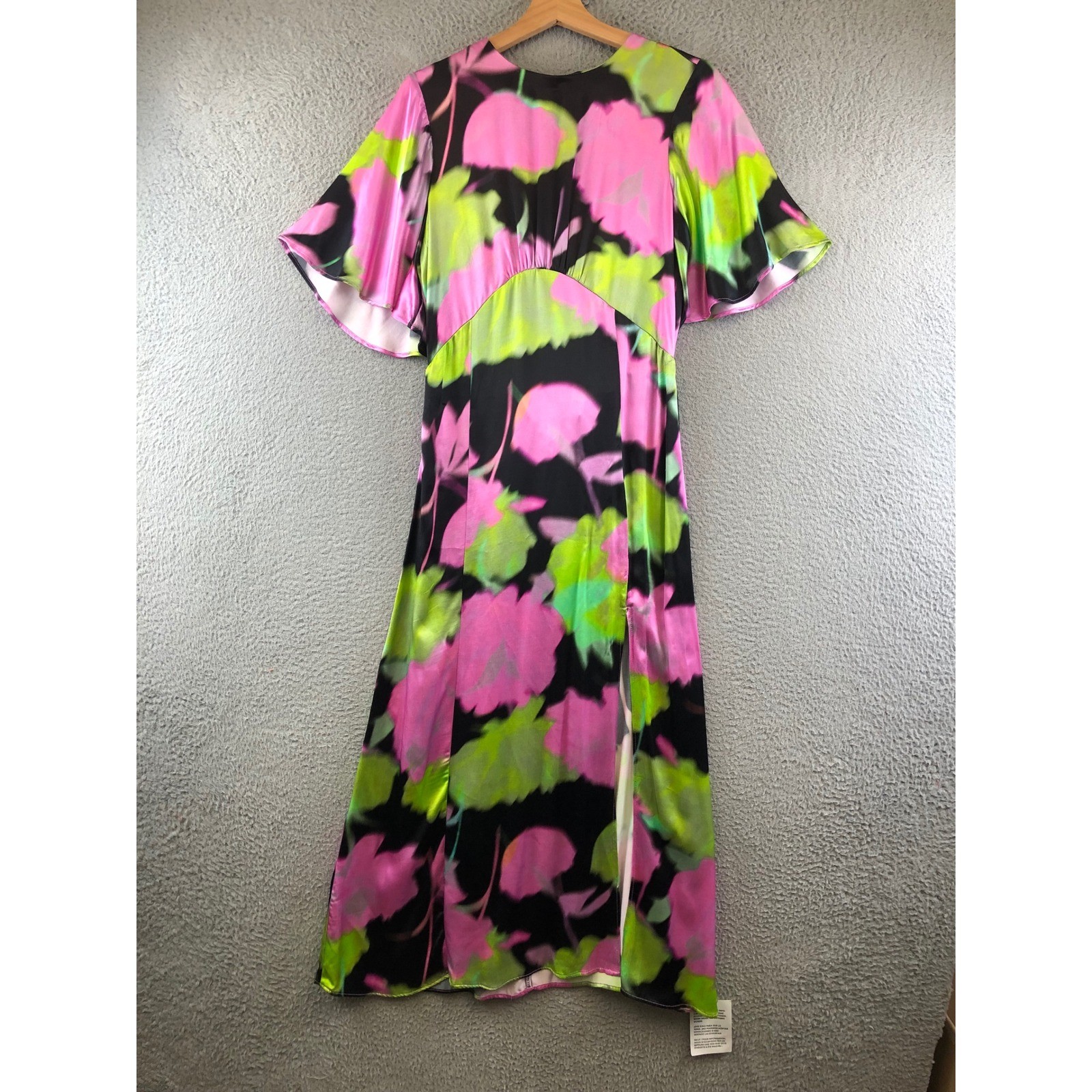 NWOT TOPSHOP Abstract Floral Flutter Sleeve Satin Midi Dress 6