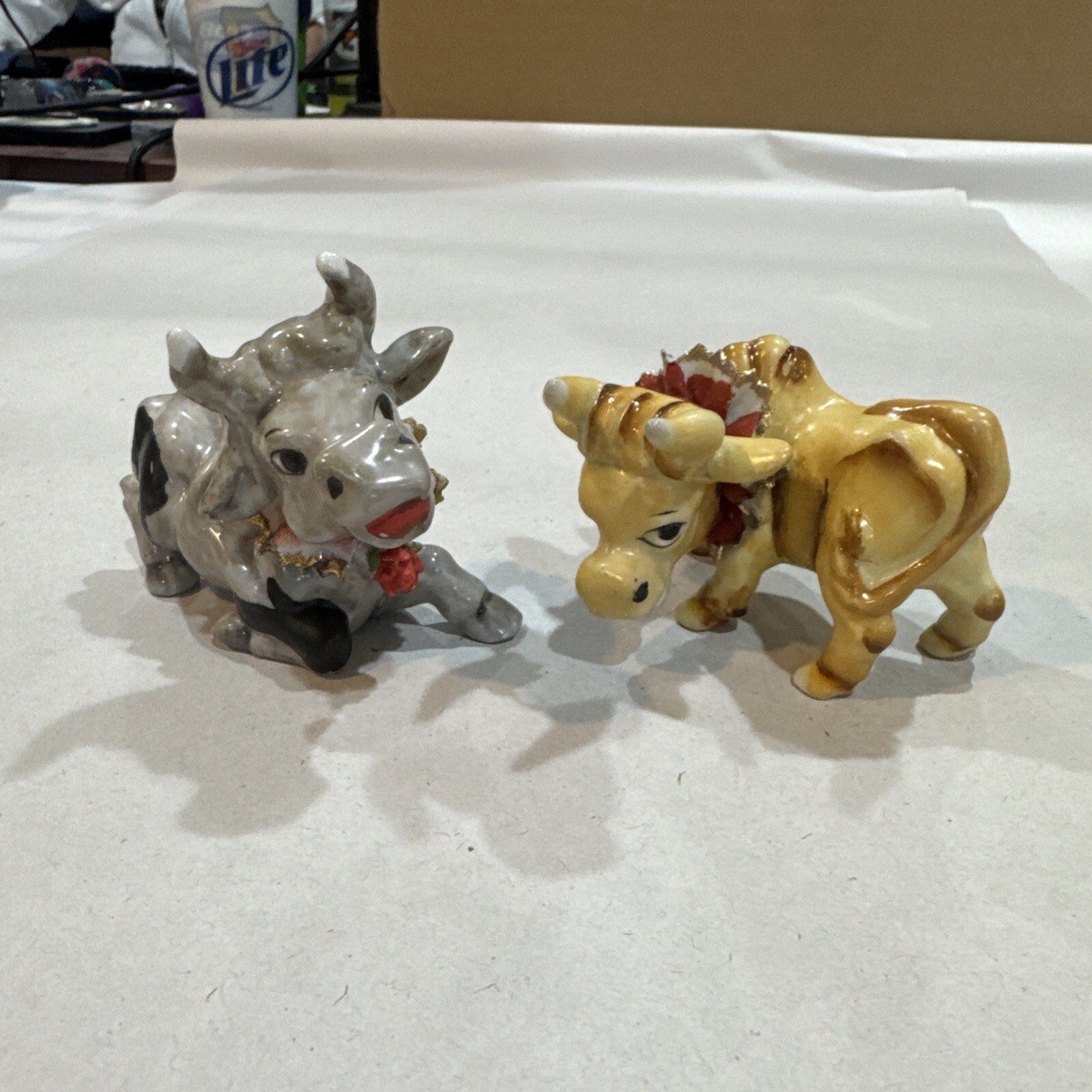 vintage mid-century kitsch ceramic cow figurines, rare