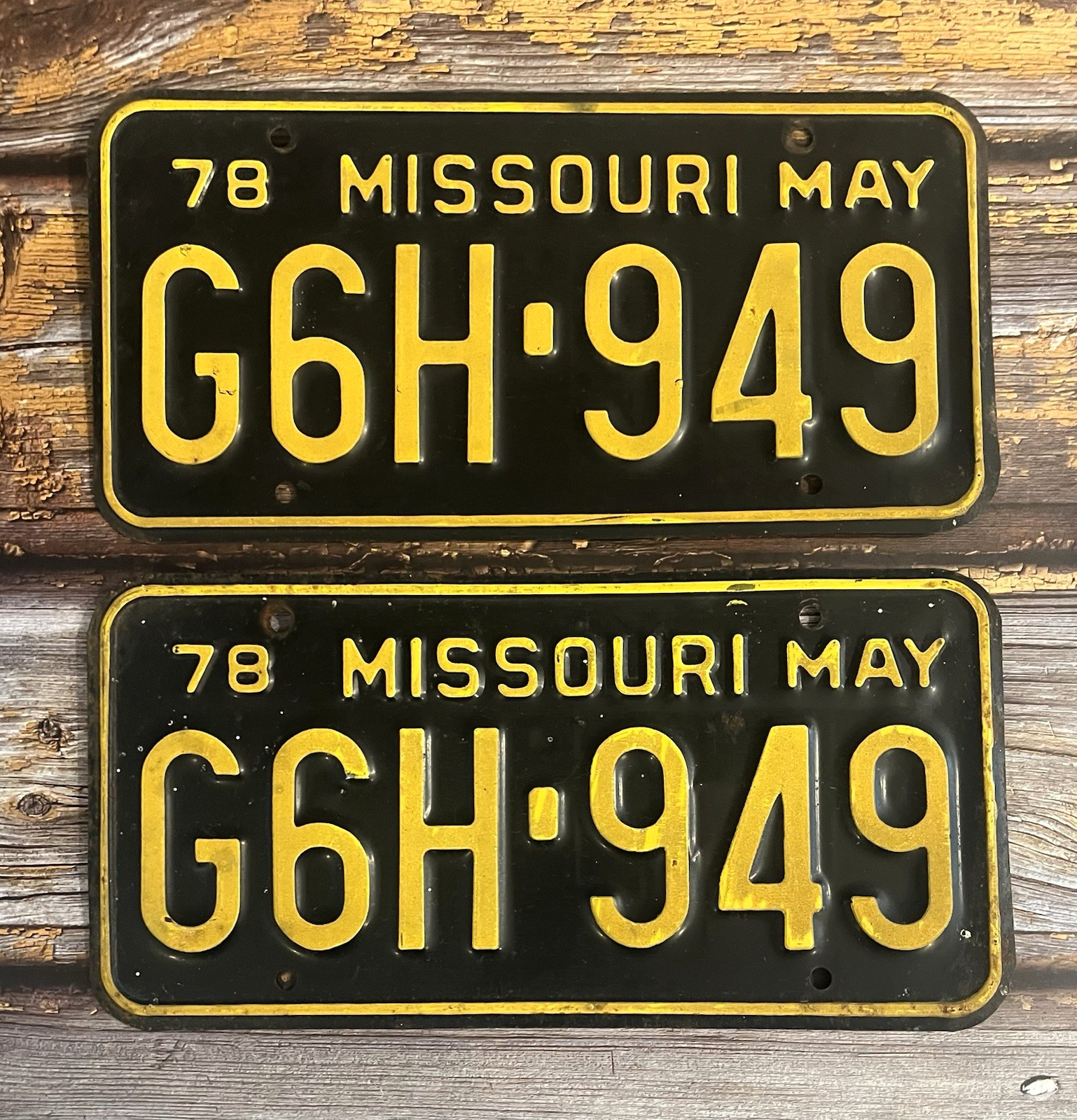1978 Missouri Automobile License Plate Matched Pair / Set G6H-949