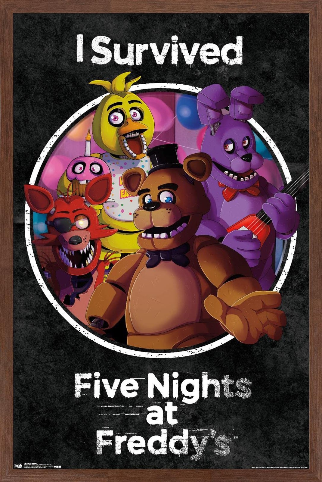 Five Nights at Freddy's Survived Wall Poster 22.375 x 34 Mahogany Frame