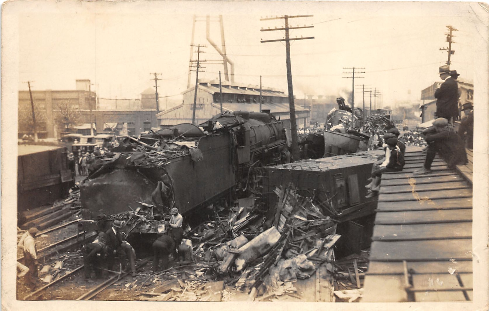 J30/ Railroad Wreck Disaster RPPC Postcard c1910 Shops People 93 J30/ Railroad Wreck Disaster RPPC Postcard c1910 Shops People 93