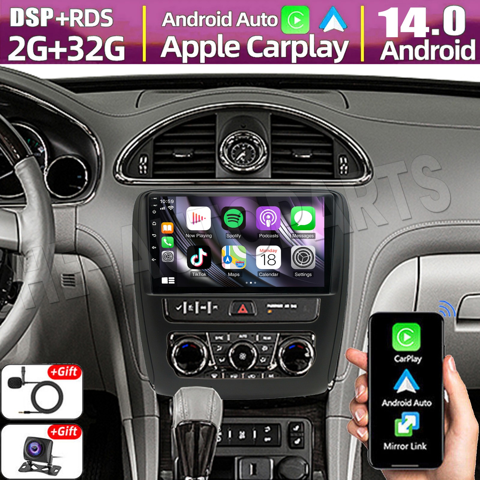 9'' Android 14 For Buick Enclave 2013-2017 CarPlay Car Radio Stereo GPS Headunit
