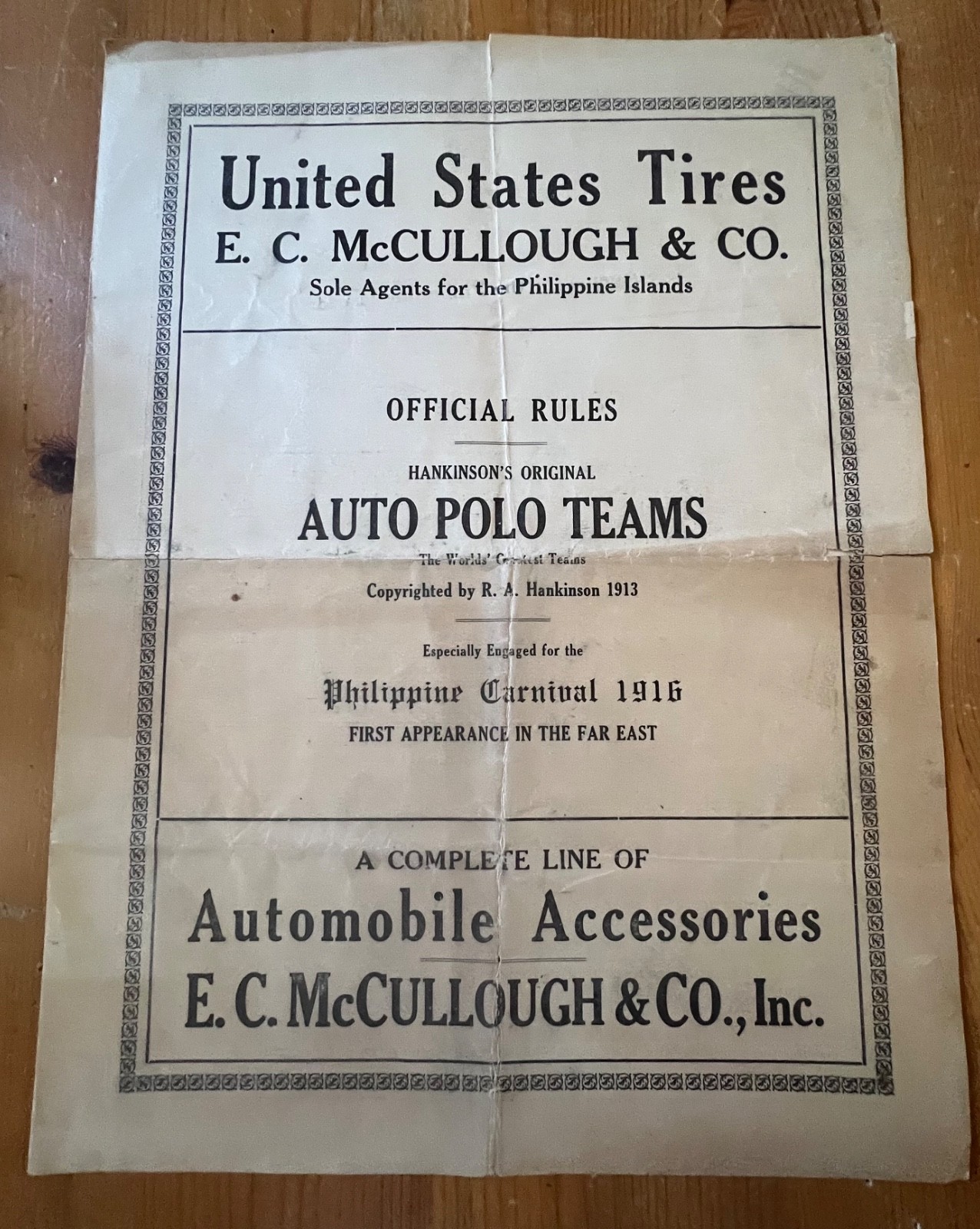 RARE 1916 Manila Carnival Auto Polo Official Rules Program E.C. McCullough Ford RARE 1916 Manila Carnival Auto Polo Official Rules Program E.C. McCullough Ford