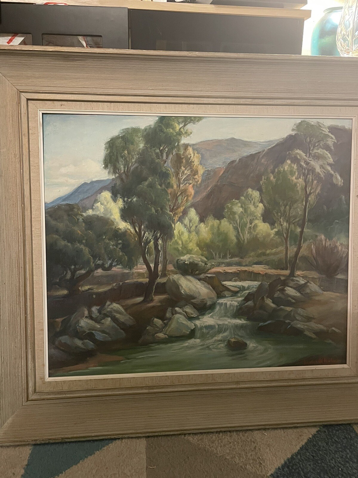 ORPHA MAE KLINKER OIL PAINTING LARGE Beside A Babbling Brook PLEIN AIR LANDSCAPE