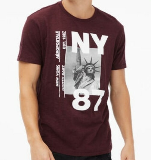 Aeropostale Statue of Liberty Graphic Tee, NWT, Size: XS, Burgundy, pin Aeropostale Statue of Liberty Graphic Tee, NWT, Size: XS, Burgundy, pin