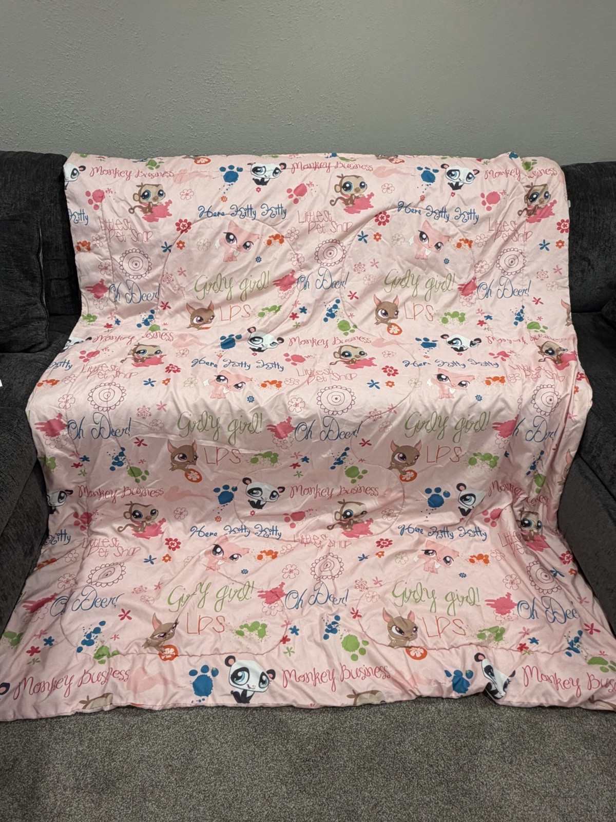 Vintage Littlest Pet Shop Reversible Pink Comforter Blanket 83\