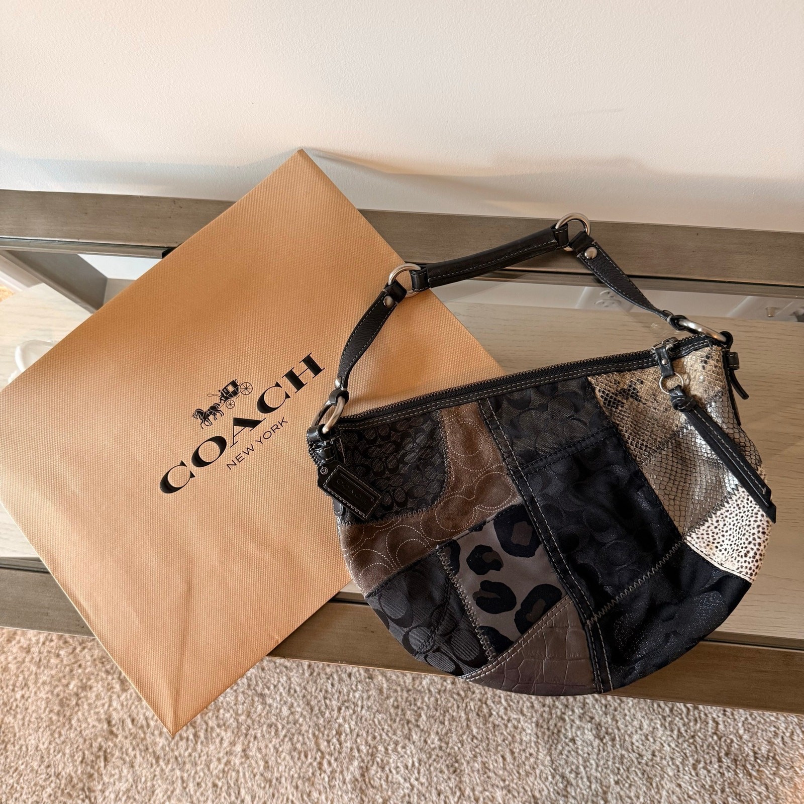 Vintage Coach Soho Patchwork Hobo Bag — Style #13003 Y2K Leopard Brown Black