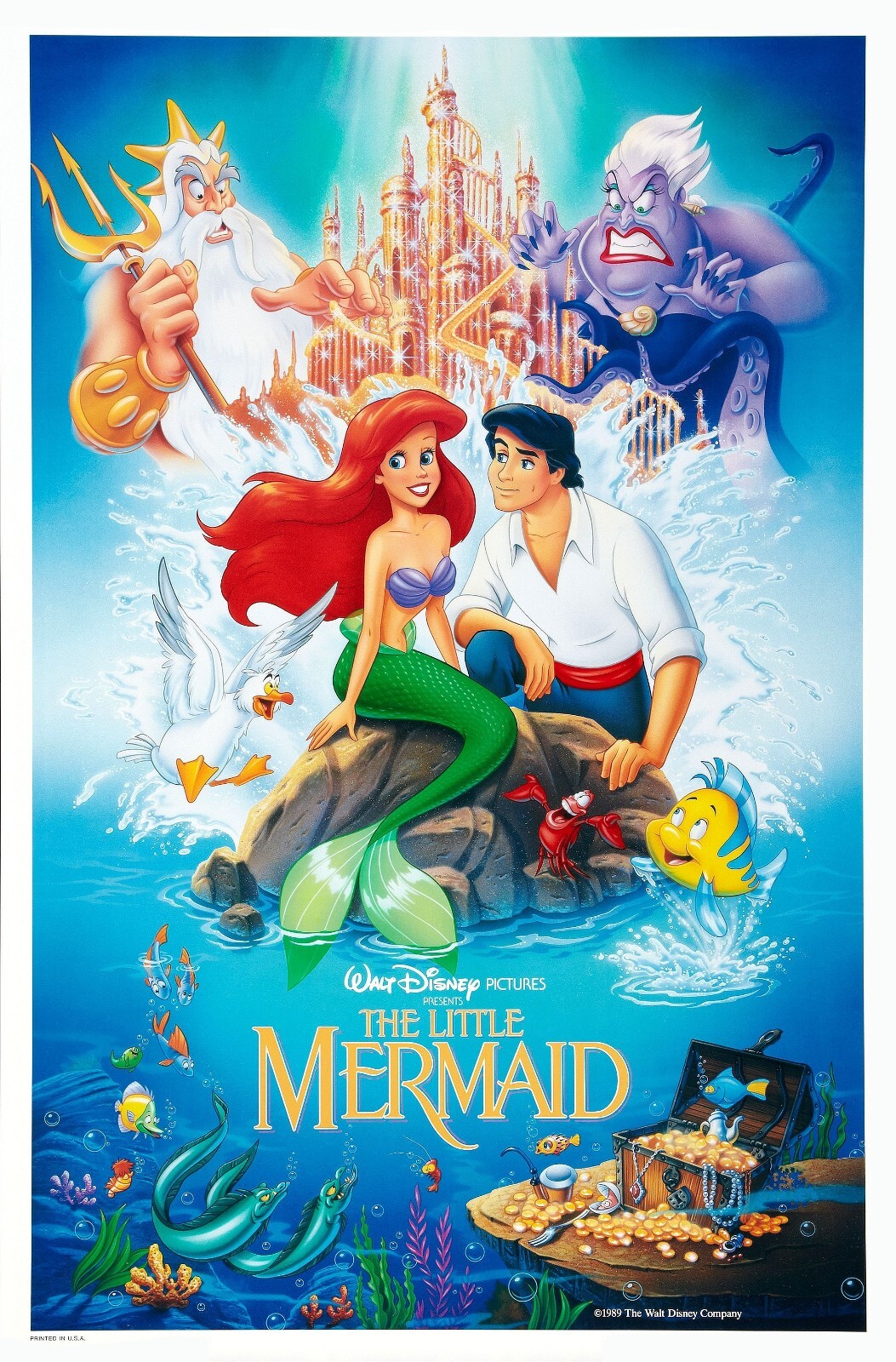 1989 Walt Disneys The Little Mermaid Movie Poster 11X17 Ariel Ursula Sebastian🍿