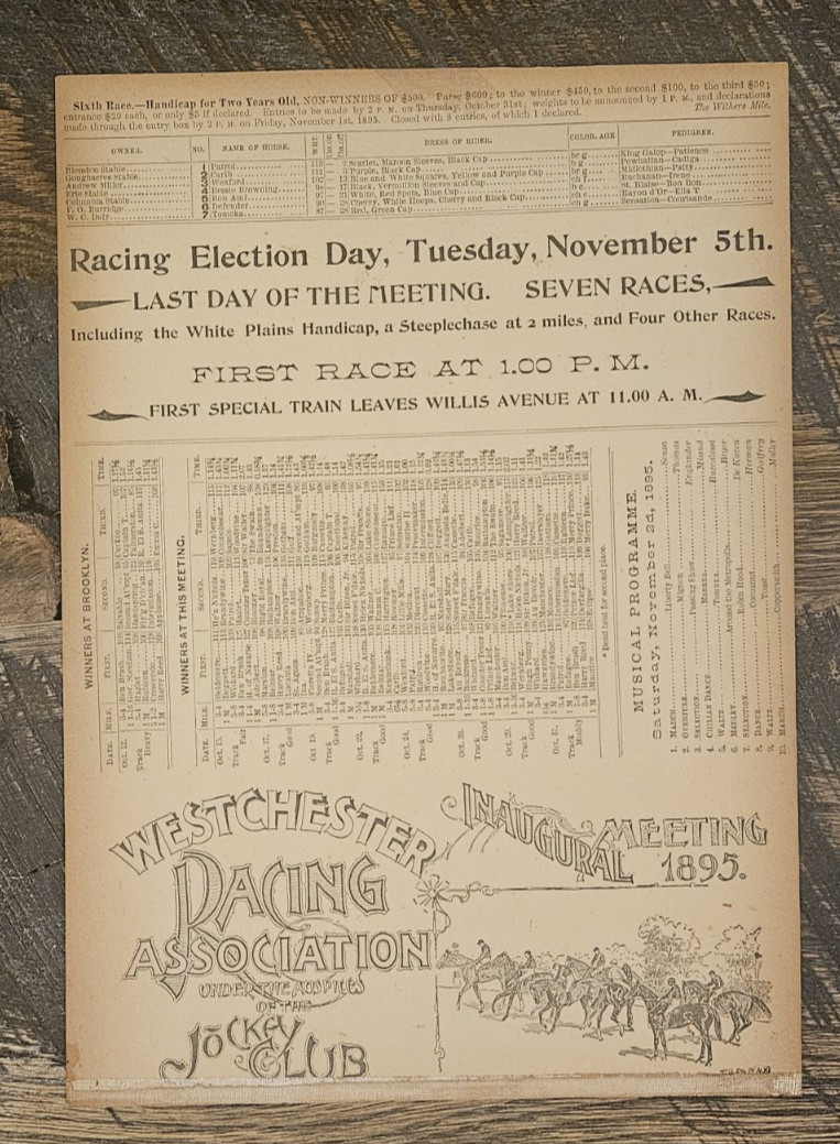 Rare 1895 Belmont Stakes Racing Program at Morris Park, Belmar, Henry of Navarre