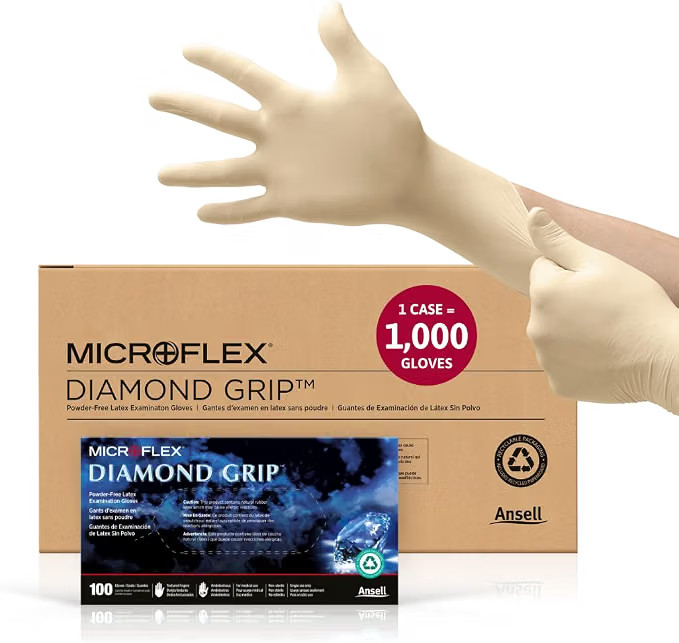 Microflex Diamond Grip Latex Gloves LARGE Case 10 BOXES MF300L Qty 1000 