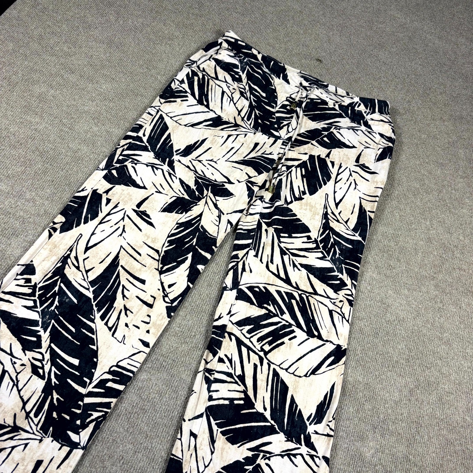Zenergy By Chico\'s Pants Womens 1 White Black Leaf Print Wide Leg Drawstring Zenergy By Chico\'s Pants Womens 1 White Black Leaf Print Wide Leg Drawstring