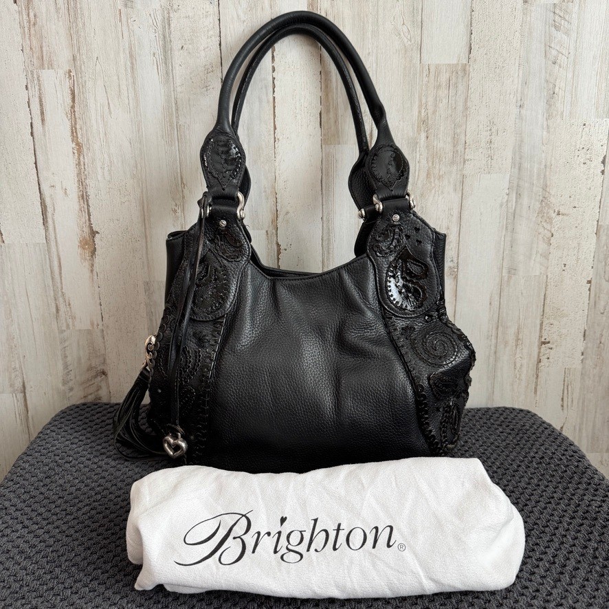 Brighton Shoulder Hobo Bag Black Melania Masterpiece Coll. Leather Western Boho