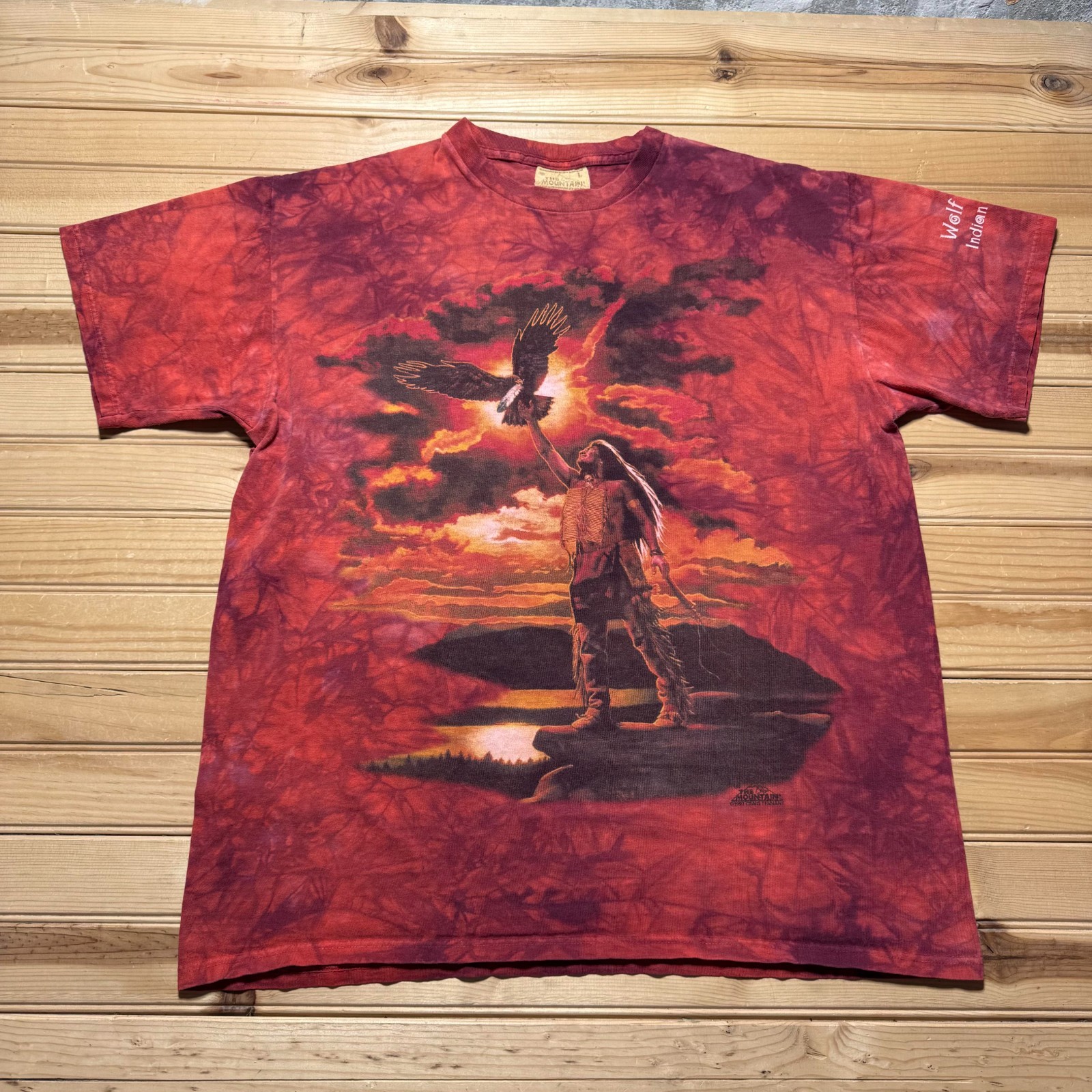 Vintage 1997 Native American Eagle Wolf Creek Indian Village Tie Dye Shirt Large