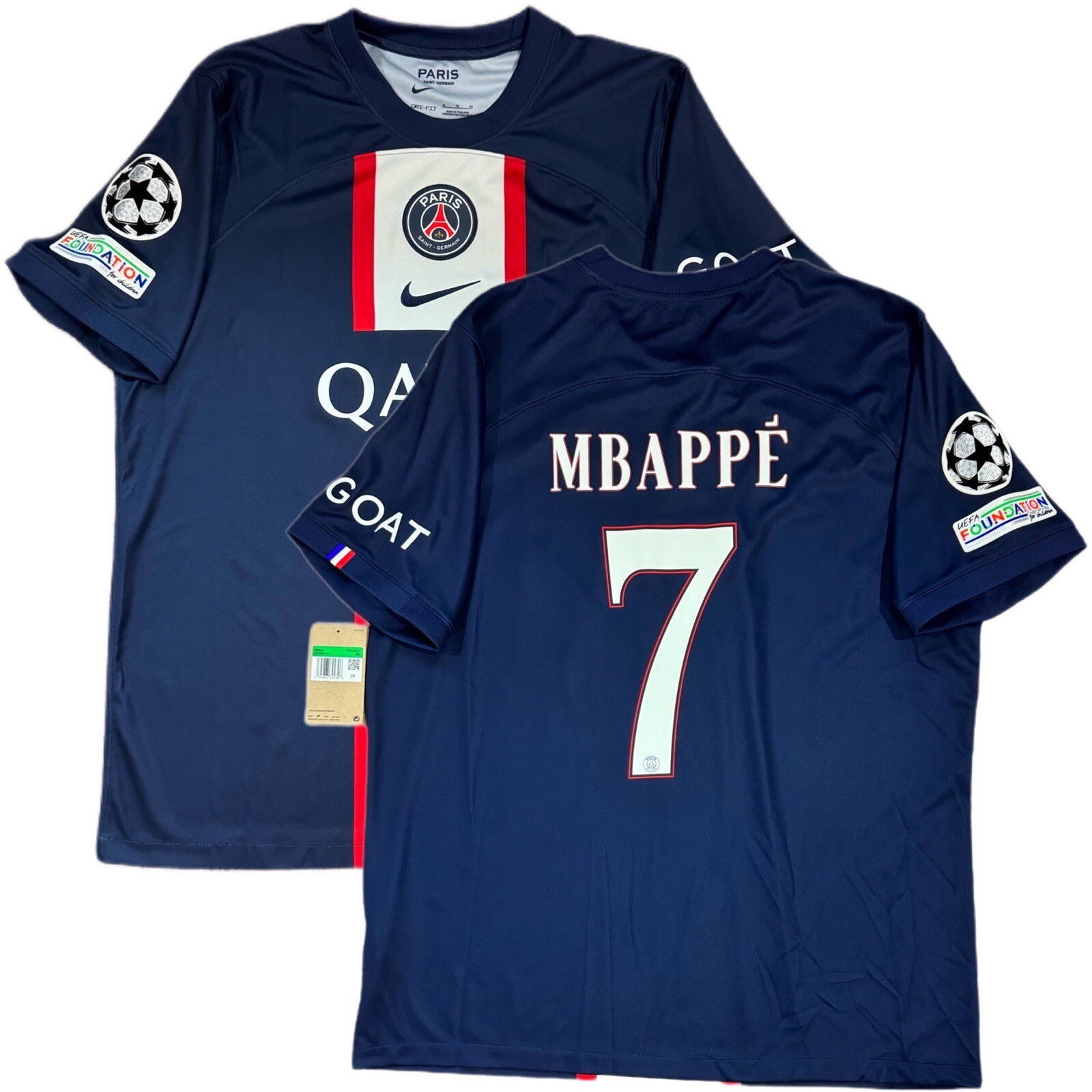 2022/23 PSG Home UCL Jersey #7 Mbappe XL Nike Soccer Paris Saint Germain Kit