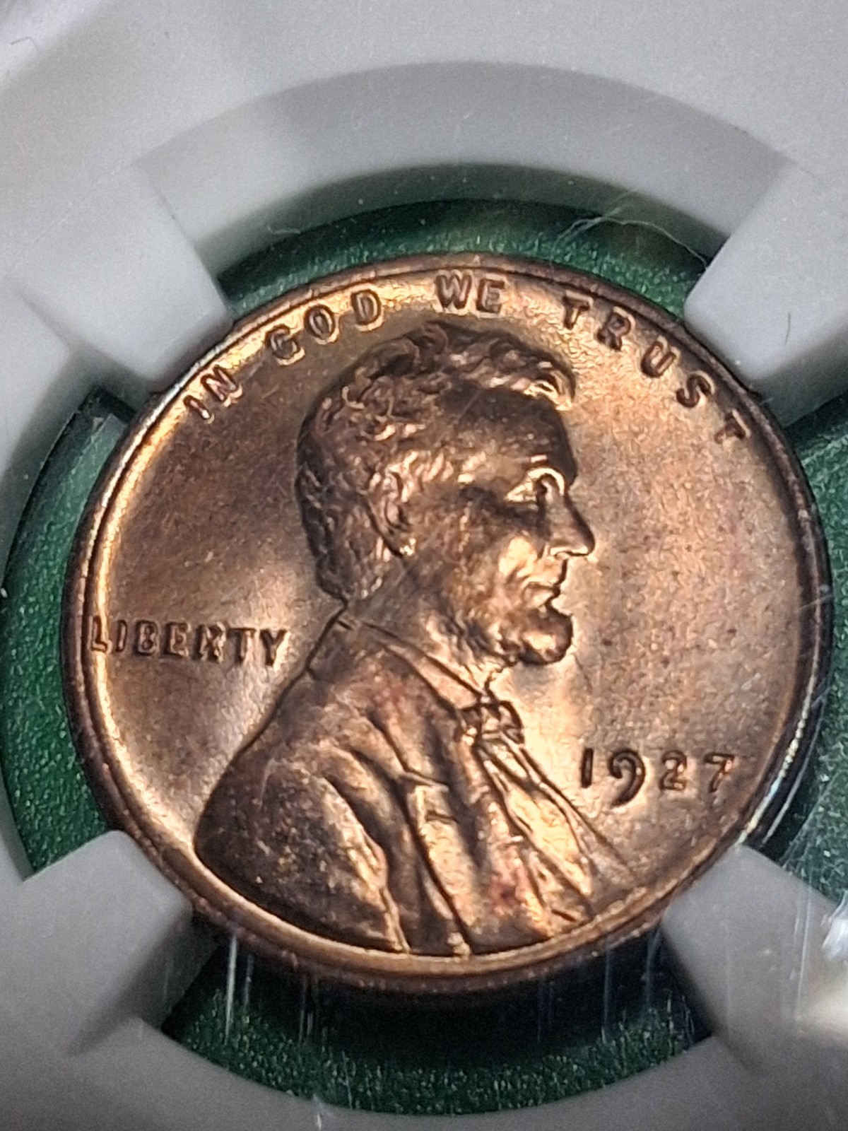 1927-P LINCOLN CENT. MINT STATE. MS64. RED. COLLECTORS CHOICE NGC.