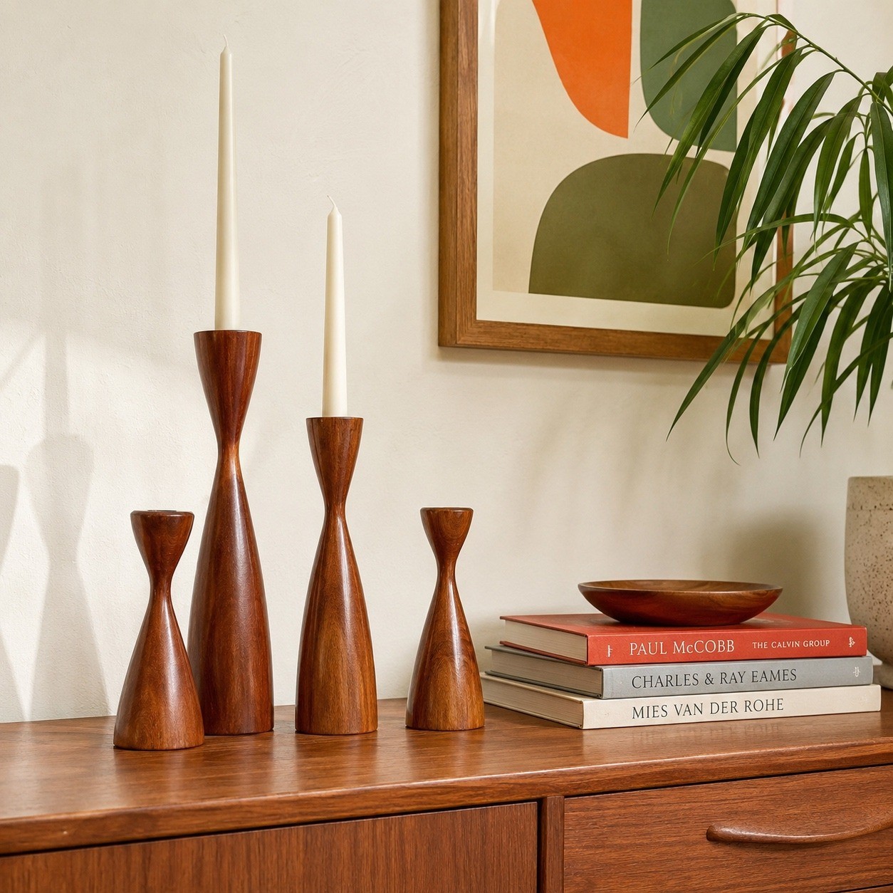 Vintage MCM Rude Osolnik Walnut Hourglass Candlesticks Graduated Set of 4 Modern Vintage MCM Rude Osolnik Walnut Hourglass Candlesticks Graduated Set of 4 Modern
