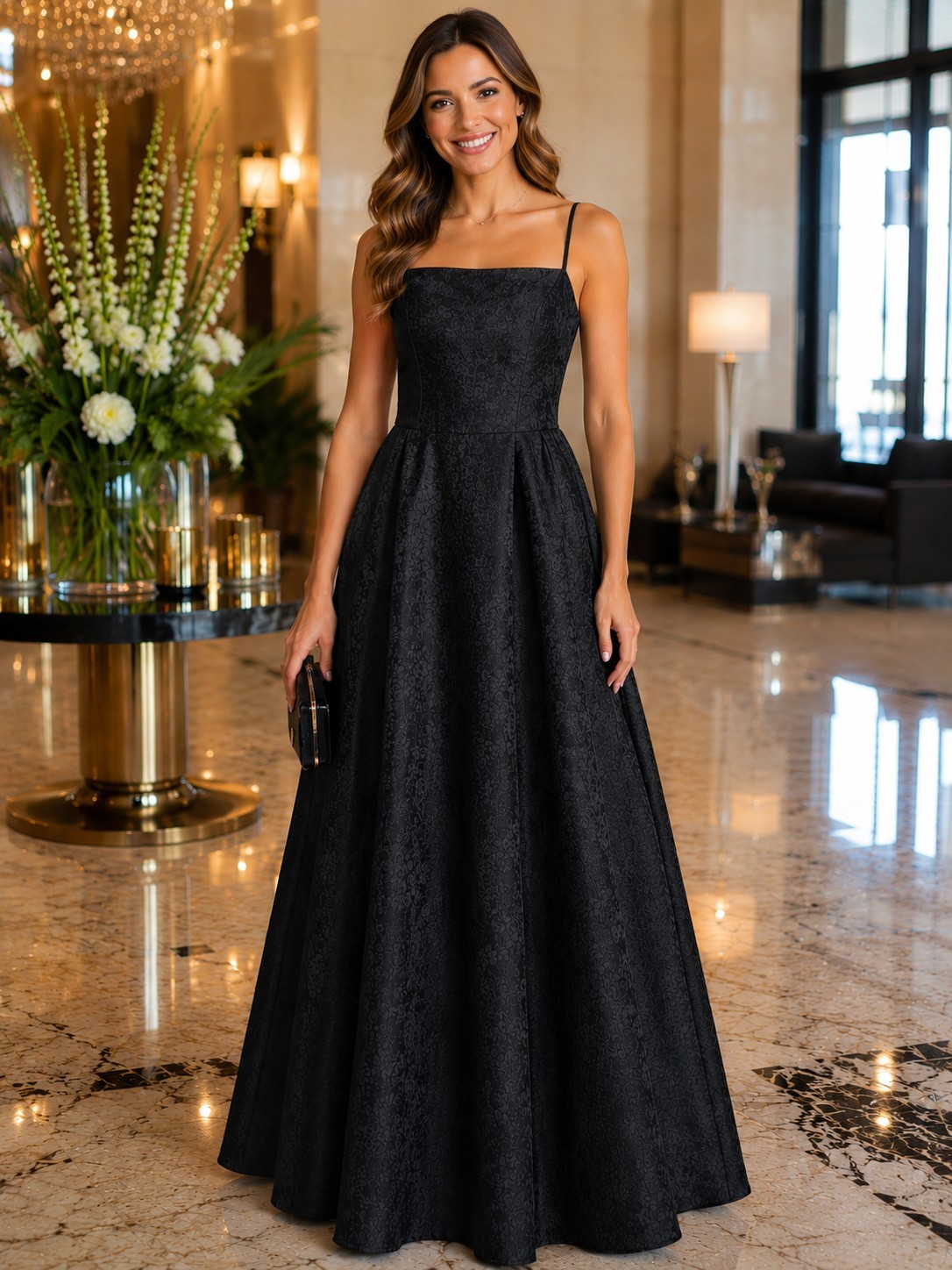 Lulus XS Gorgeous Extravagance Black Floral Jacquard Full Skirt Maxi Dress