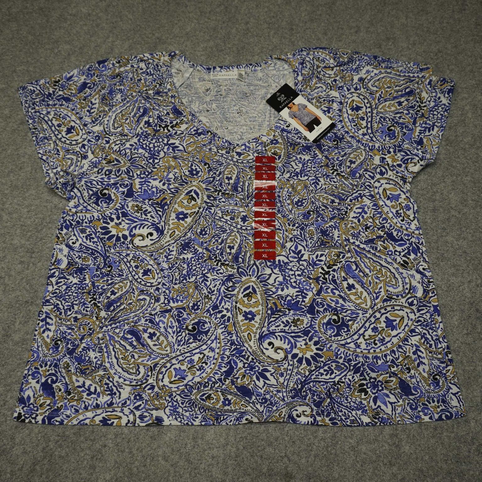 New Rafaella Women\'s Knit Top XL Blue Amparo Paisley Pattern New Rafaella Women\'s Knit Top XL Blue Amparo Paisley Pattern