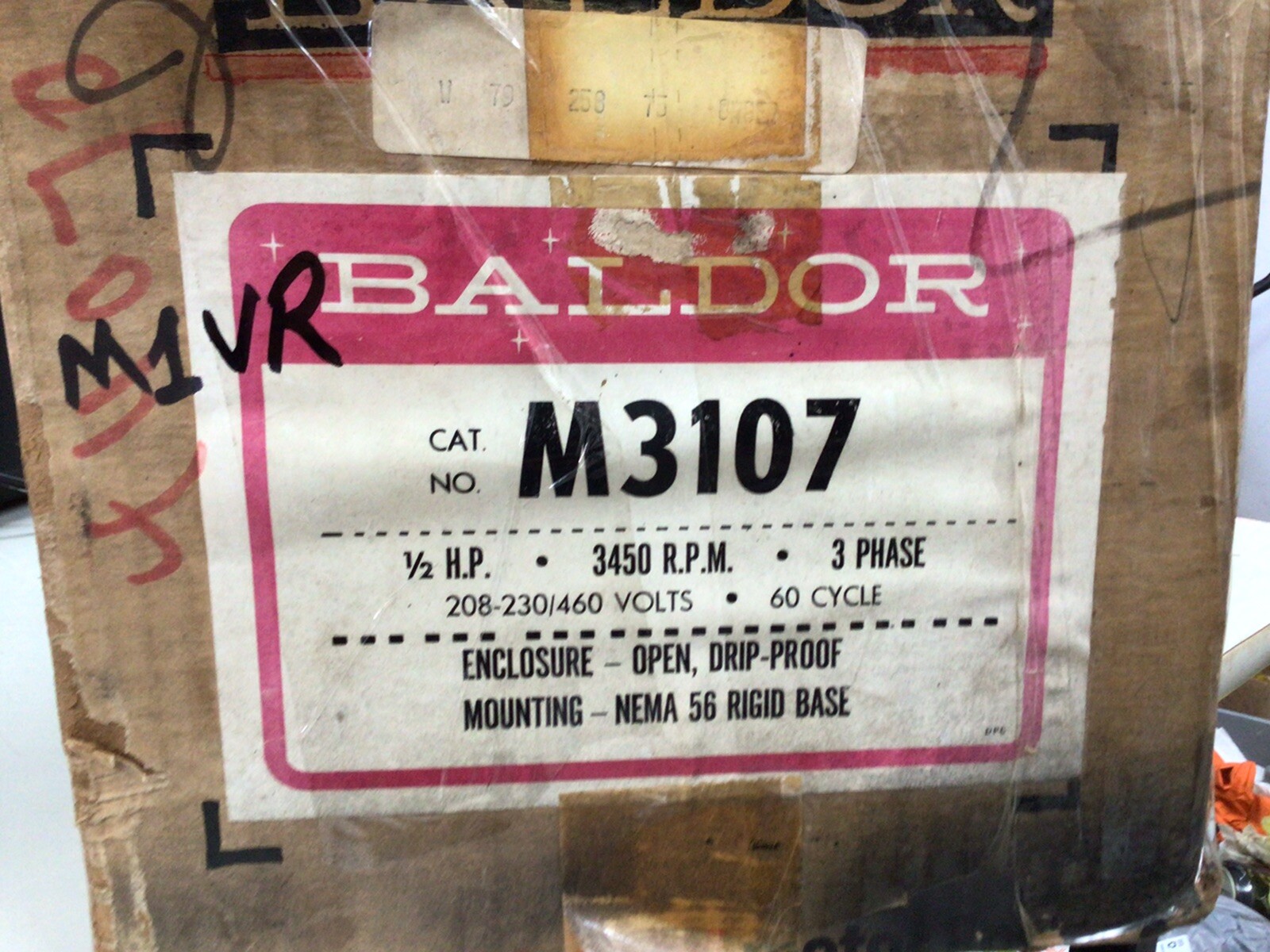 BALDOR M3107 INDUSTRIAL MOTOR, 0.5HP 3450RPM 3PH, (M1VR)