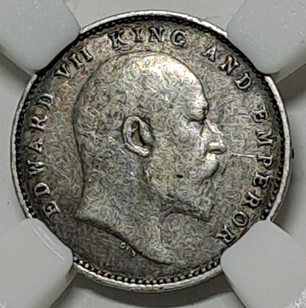 1904 India Silver 2 Annas King Edward VII Calcutta Mint -  Raw Coin