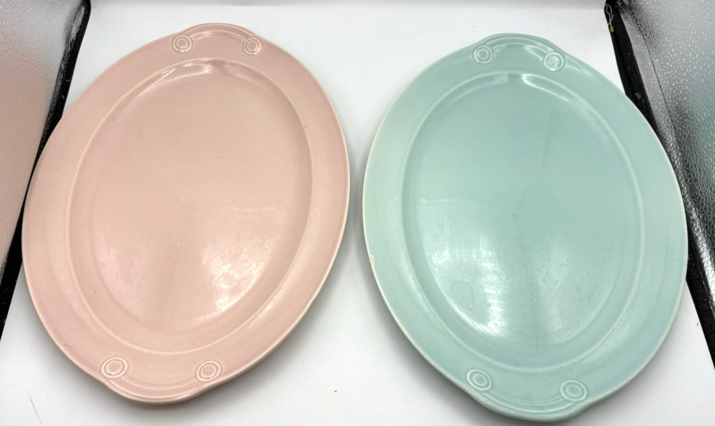 USA Vintage LURAY PASTELS BLUE & PINK Oval Serving Platters set of 2 13.5”x9.75