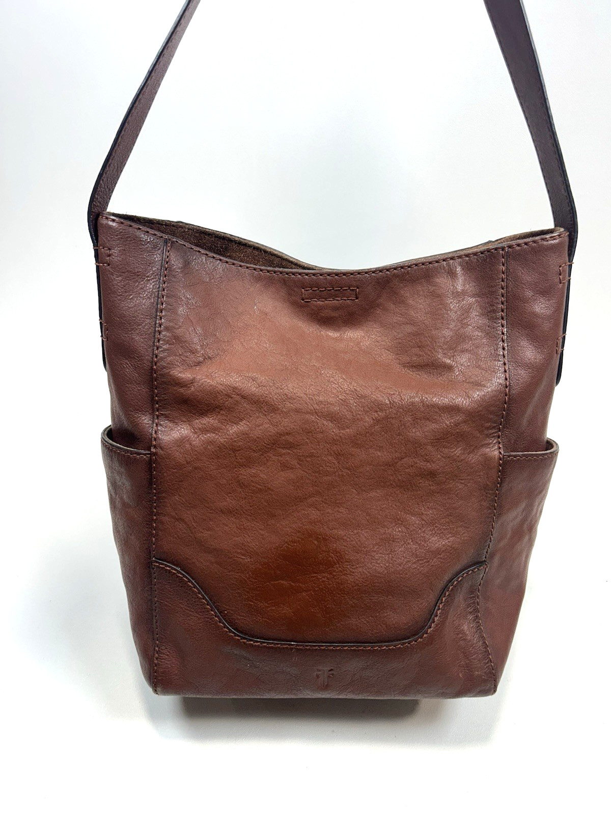 FRYE Women\'s Leather Side Pocket Hobo Shoulder Bag Brown