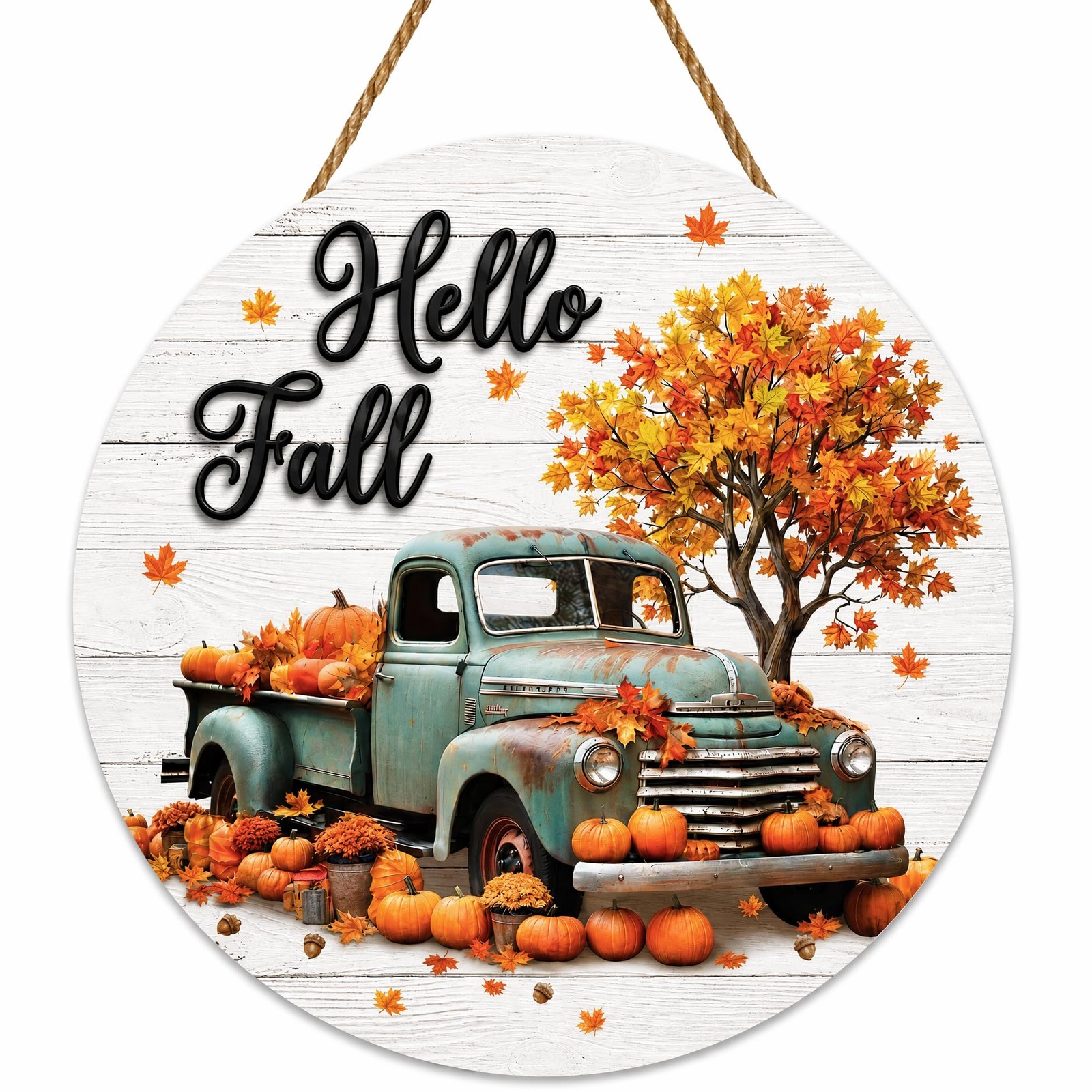 Fall Decor Door Sign Wooden Truck Wreath for Front Farmhouse White Fall Decor Door Sign Wooden Truck Wreath for Front Farmhouse White