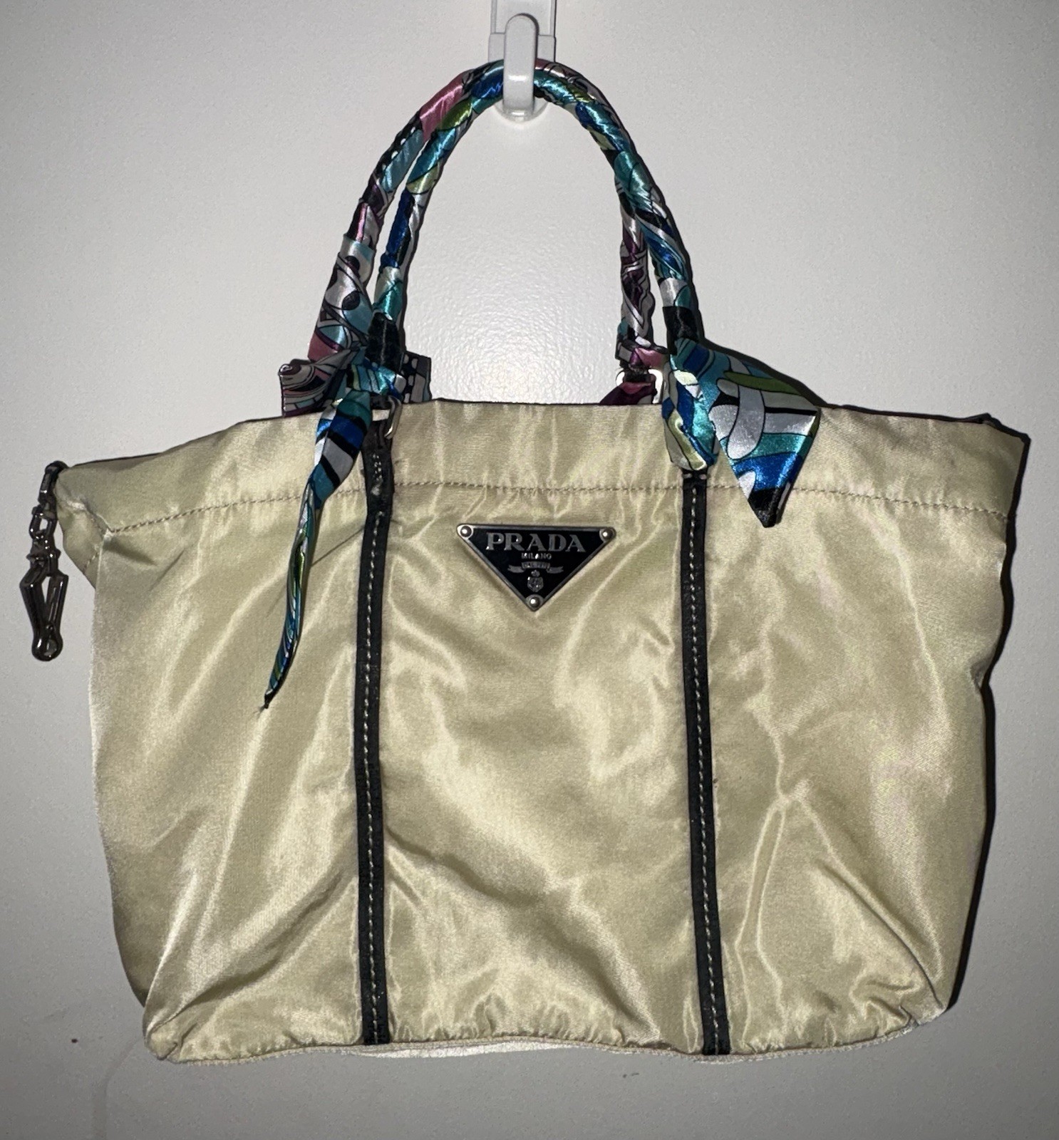 Prada Tessuto Nylon Triangle Logo Handbag Tote- Vintage