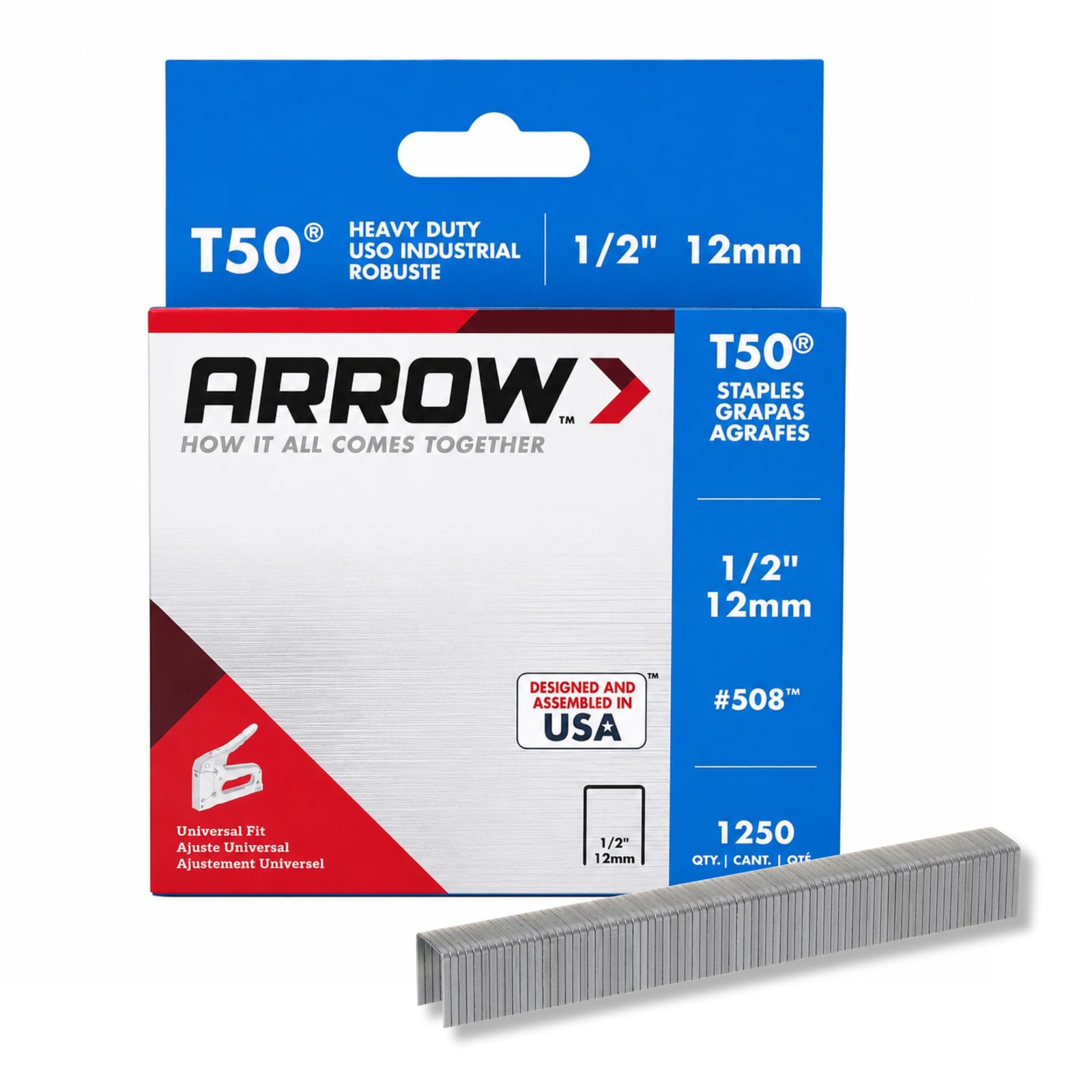 Arrow 508 Heavy Duty T50 1/2Inch Leg Length, 3/8Inch Crown, Staples for Uphol...