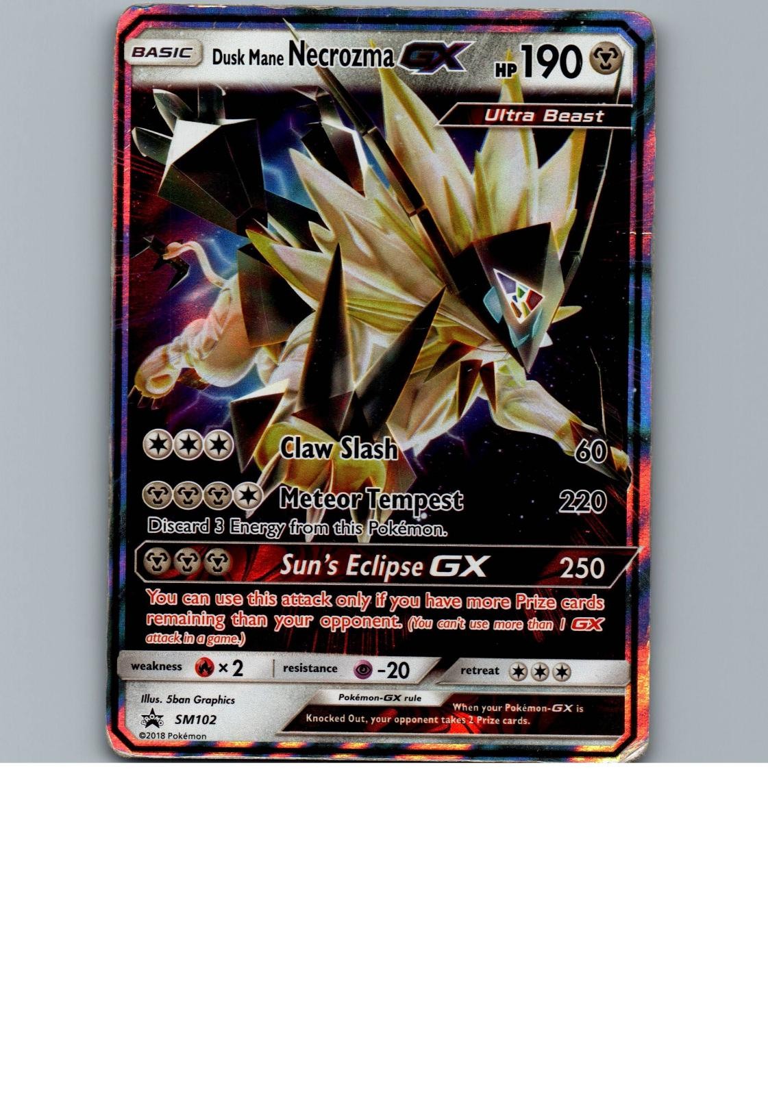 Dusk Mane Necrozma GX - SM102 Holo Promo Sun & Moon Promo Pokemon Damaged Dusk Mane Necrozma GX - SM102 Holo Promo Sun & Moon Promo Pokemon Damaged