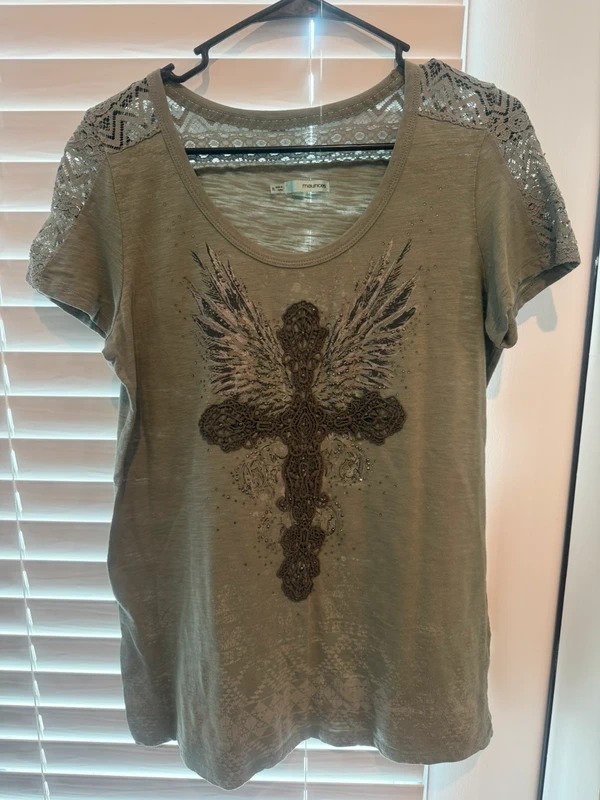 Maurices Olive Green Embellished Cross Top Size XL