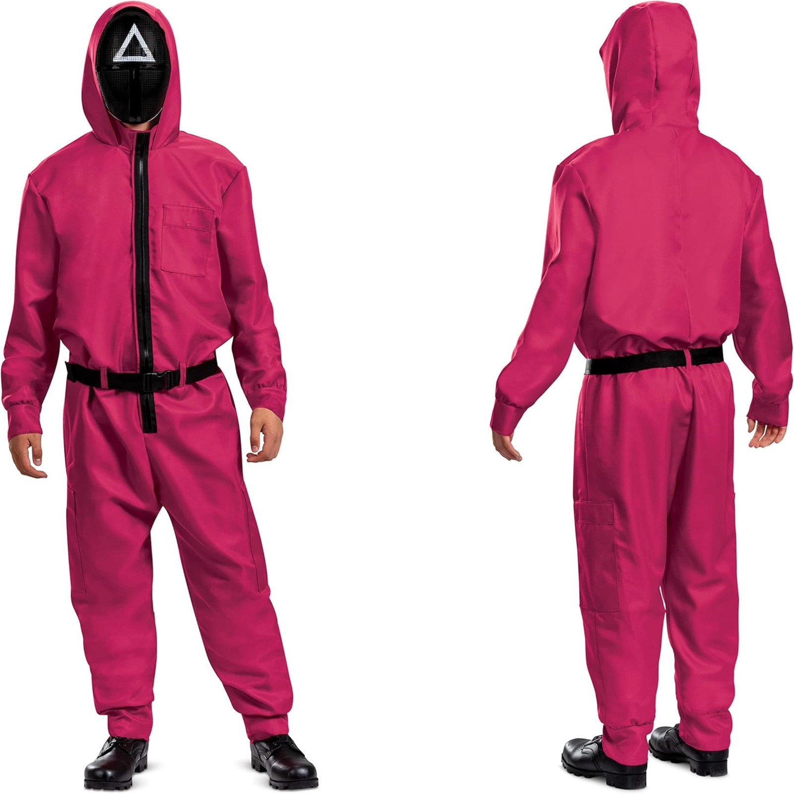 Official Disguise Adult Squid Game Guard Costume Jumpsuit and Triangle Mask