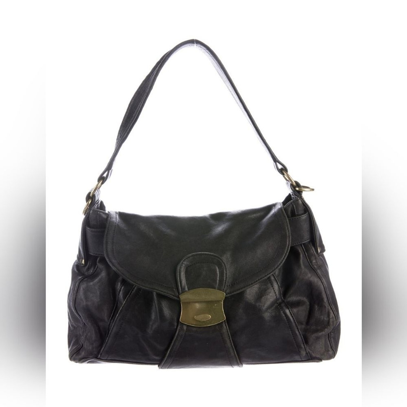 Kooba Vintage Black Leather w Brass Hardware Handbag Rare