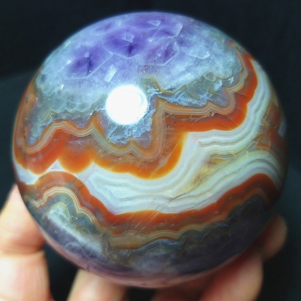RARE 480g Natural Polished Banded Agate Amethyst Symbiosis Agate Ball AC1290