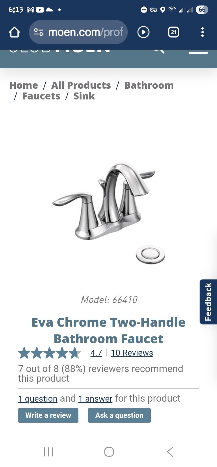 🆕 MOEN 66410 Eva 2-Handle  Bathroom Faucet w/ Drain - Chrome W/ Supply Lines