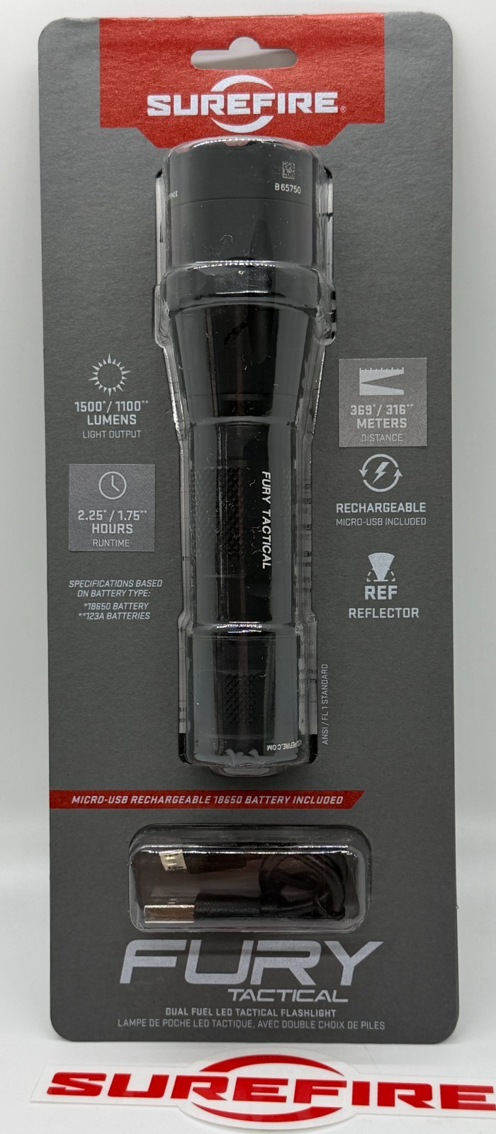 SureFire Fury Dual-Fuel 1500 LED Flashlight FURY-DFT Authorized Dealer