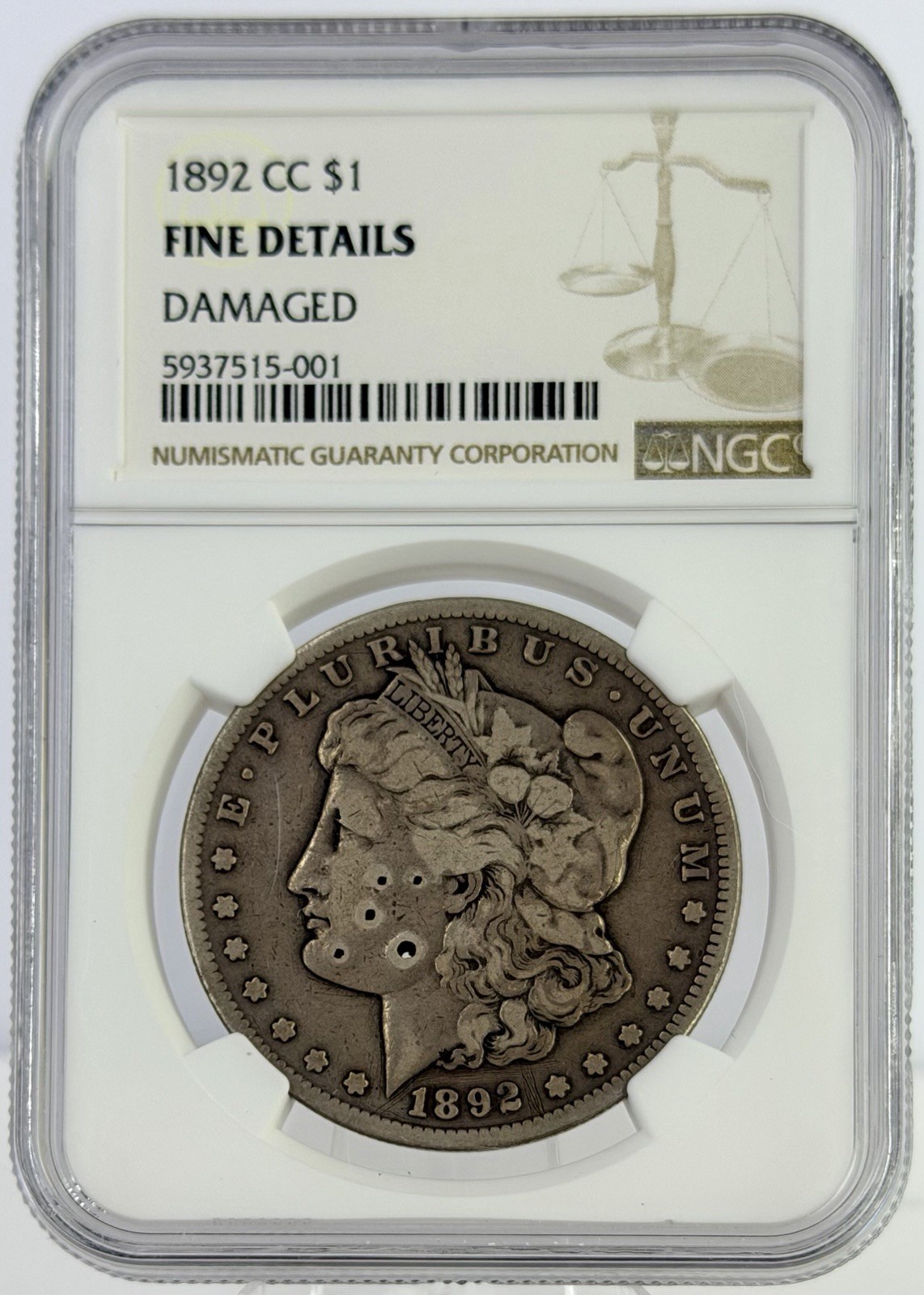 1892 CC Morgan Silver Dollar NGC Fine Details Better Date Carson City 90% Silver