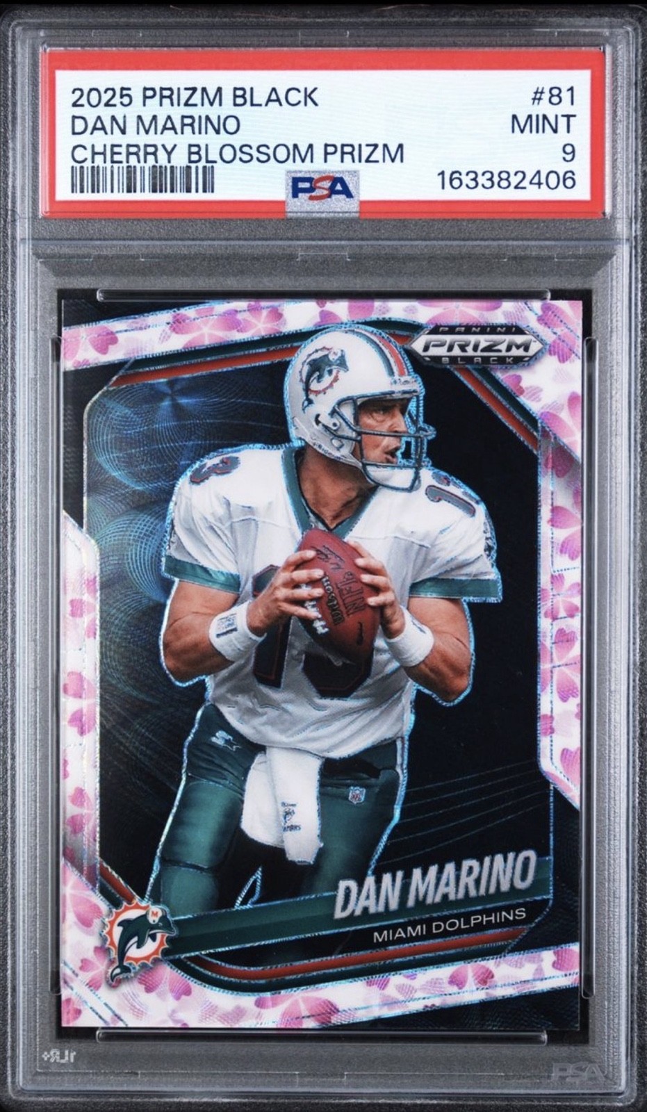 Dan Marino PSA 9 Cherry Blossom Prizm /20 2025 Panini Prizm Black #81 Dolphins Dan Marino PSA 9 Cherry Blossom Prizm /20 2025 Panini Prizm Black #81 Dolphins
