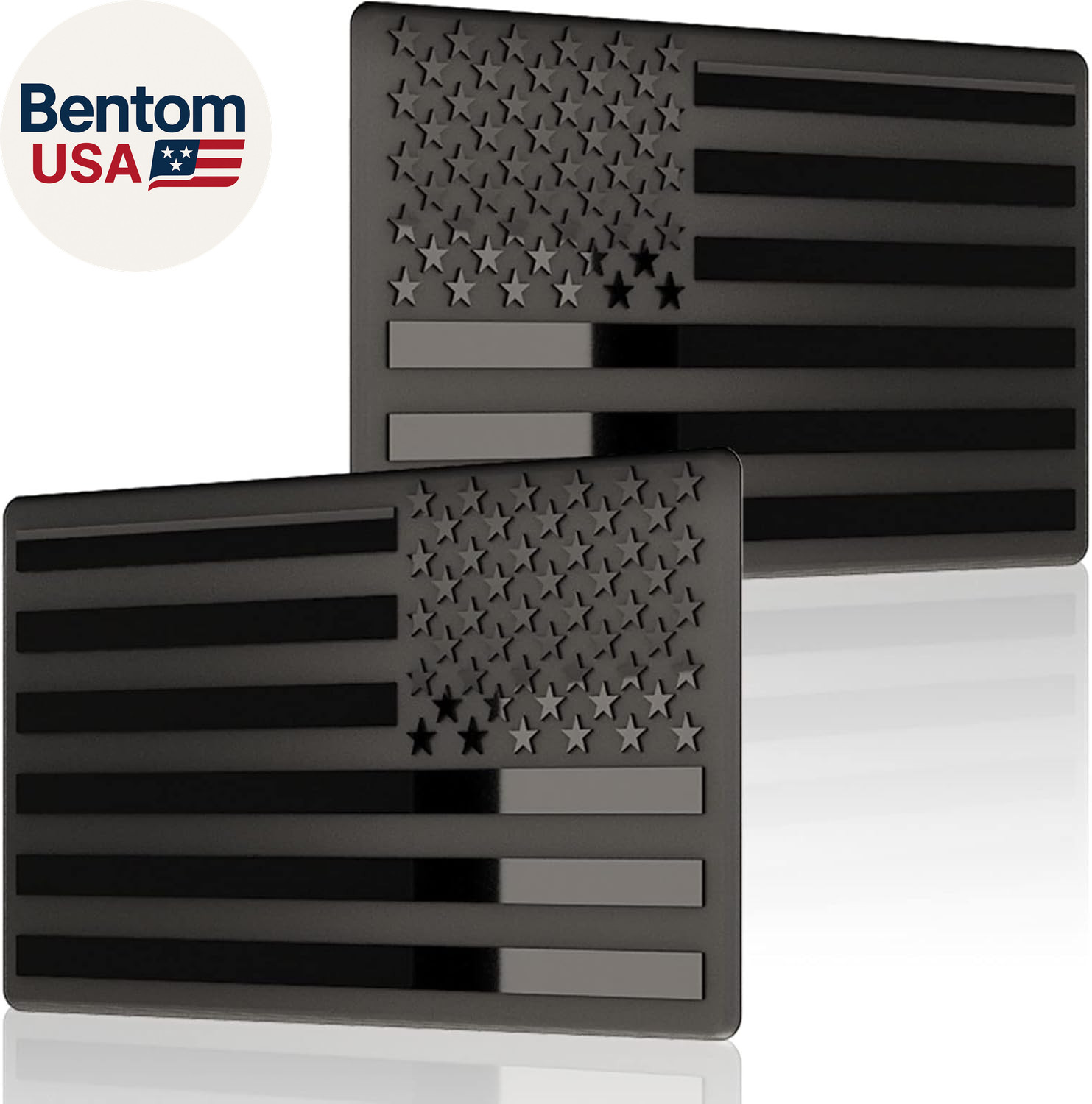 Embossed 3D Metal All Black American Flag Emblem Decal Stickers (1 Pair), Matte