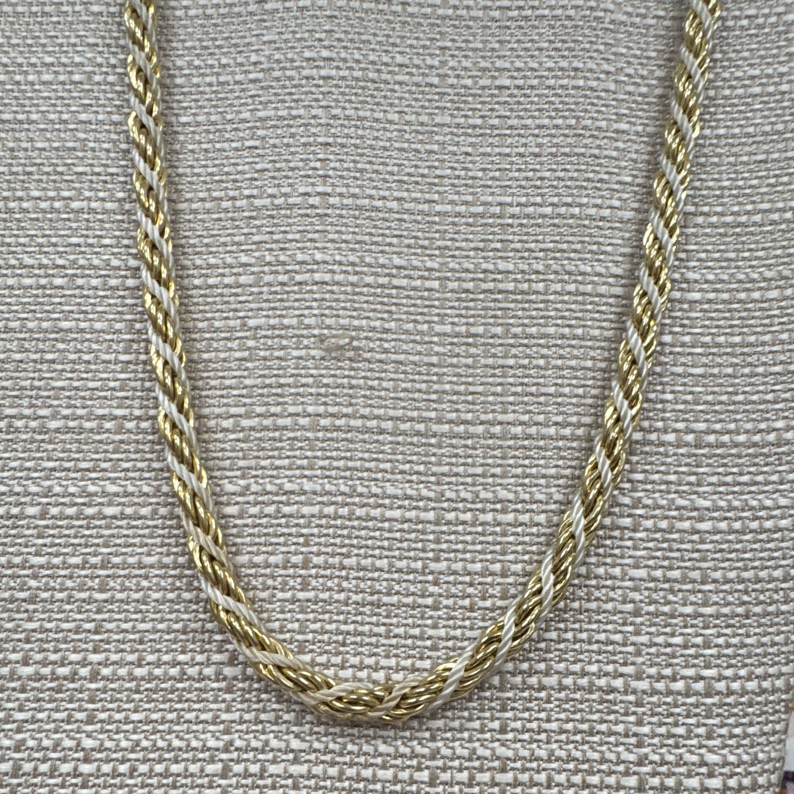 Gold & White Metal Rope Chain Necklace Lobster Clasp 16\