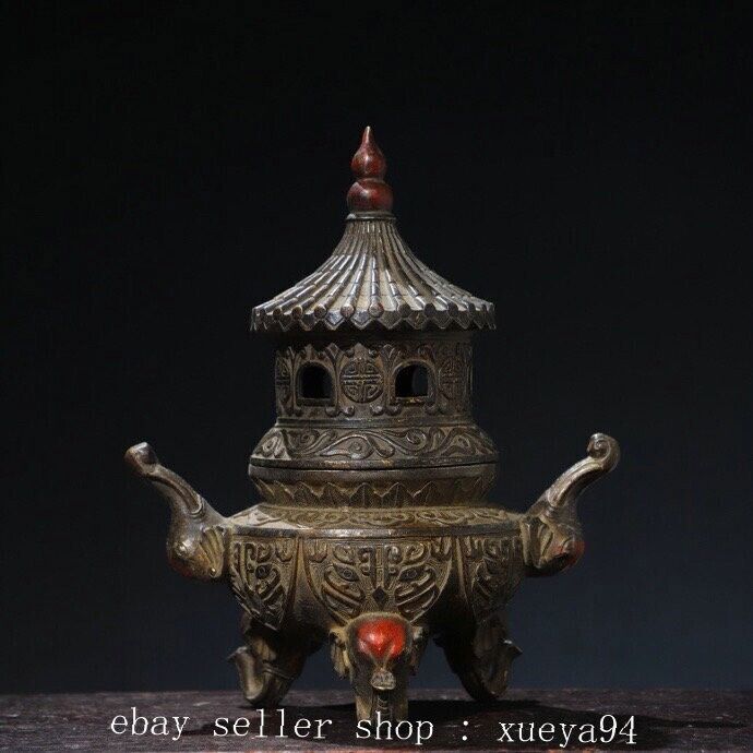 9.4\'\' Chinese Ancient Bronze Double Elephant Ear Incense Burner Censer 9.4\'\' Chinese Ancient Bronze Double Elephant Ear Incense Burner Censer
