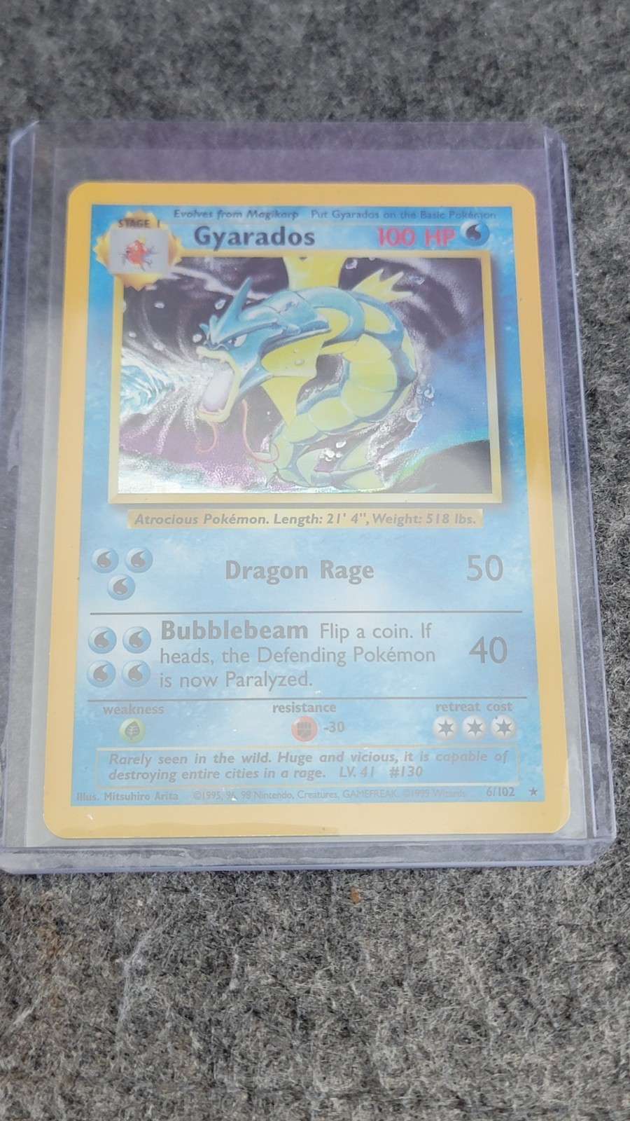 1999 Vintage Pokémon Gyrados Holo Rare Card 6/102