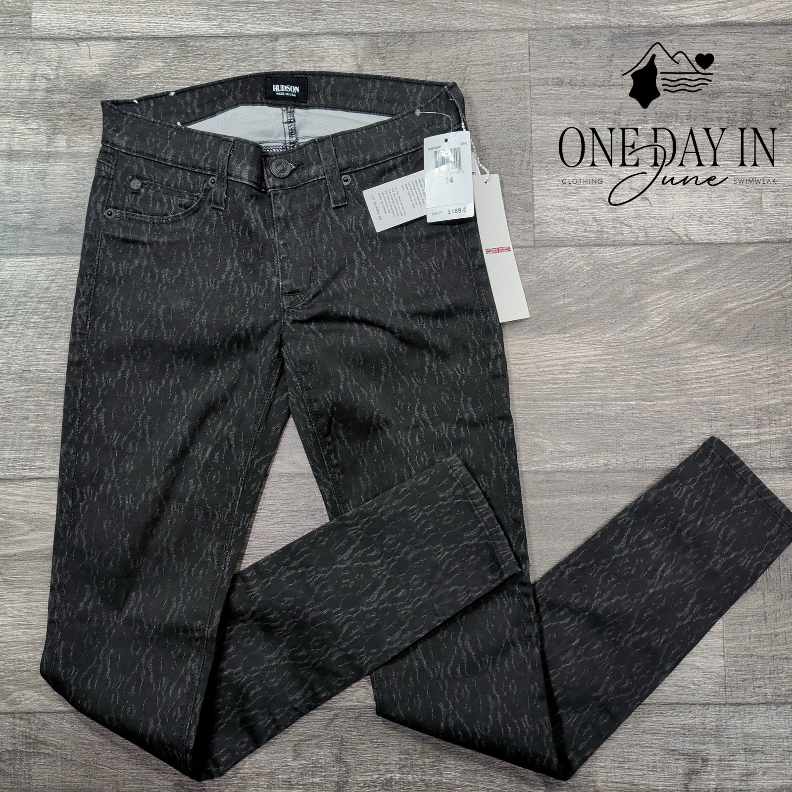 Hudson Krista Super Skinny Jeans Black CHPL Pattern NWT $189 Size 00 (24)