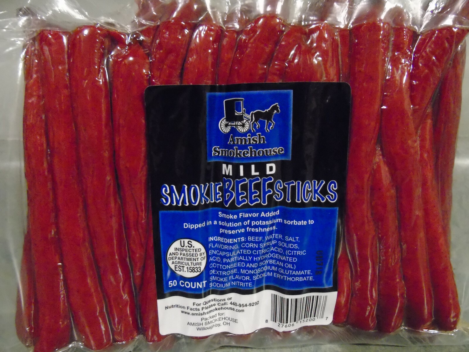 Amish Smokehouse Beef Smokie\'s, Mild, 50 Count Bulk Sticks Amish Smokehouse Beef Smokie\'s, Mild, 50 Count Bulk Sticks
