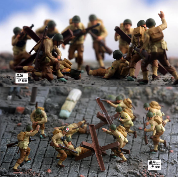Homemade 1/72 Assault U.S. Normandy Landing 10 Persons + 2 Obstacles Model