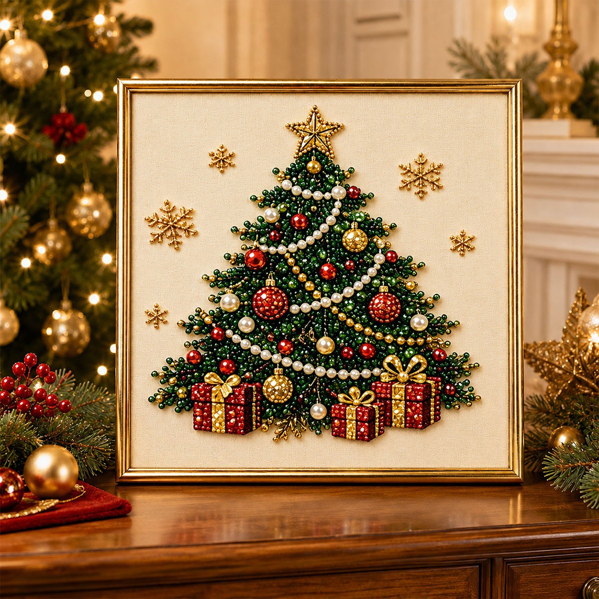 DIY Christmas Pearl Diamond Painting Art Kit 3D Pearl Beads Art Craft Wall Decor